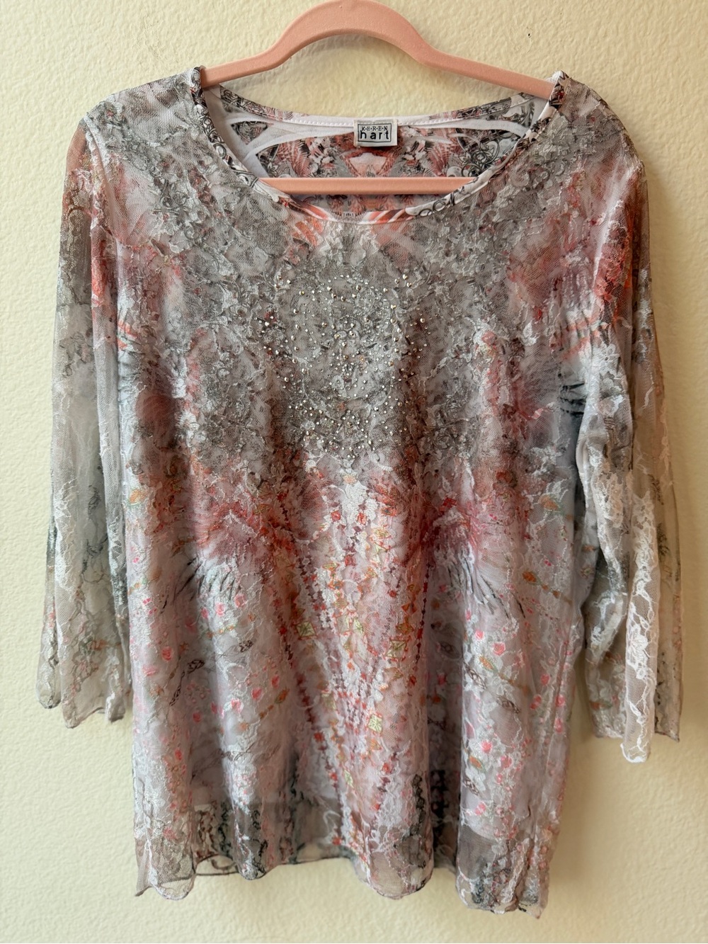 Fairycore Lace Sheer Top‎ Rhinestone Detail Soft Grunge Coquette Whimsigoth